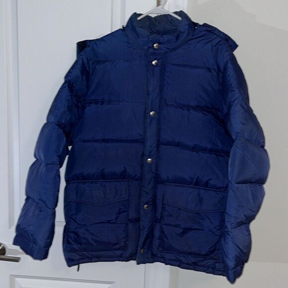 Vintage St Moritz Ski Team Down Feathers Insulated Hooded Parka Jacket XL Blue - Picture 8 of 13